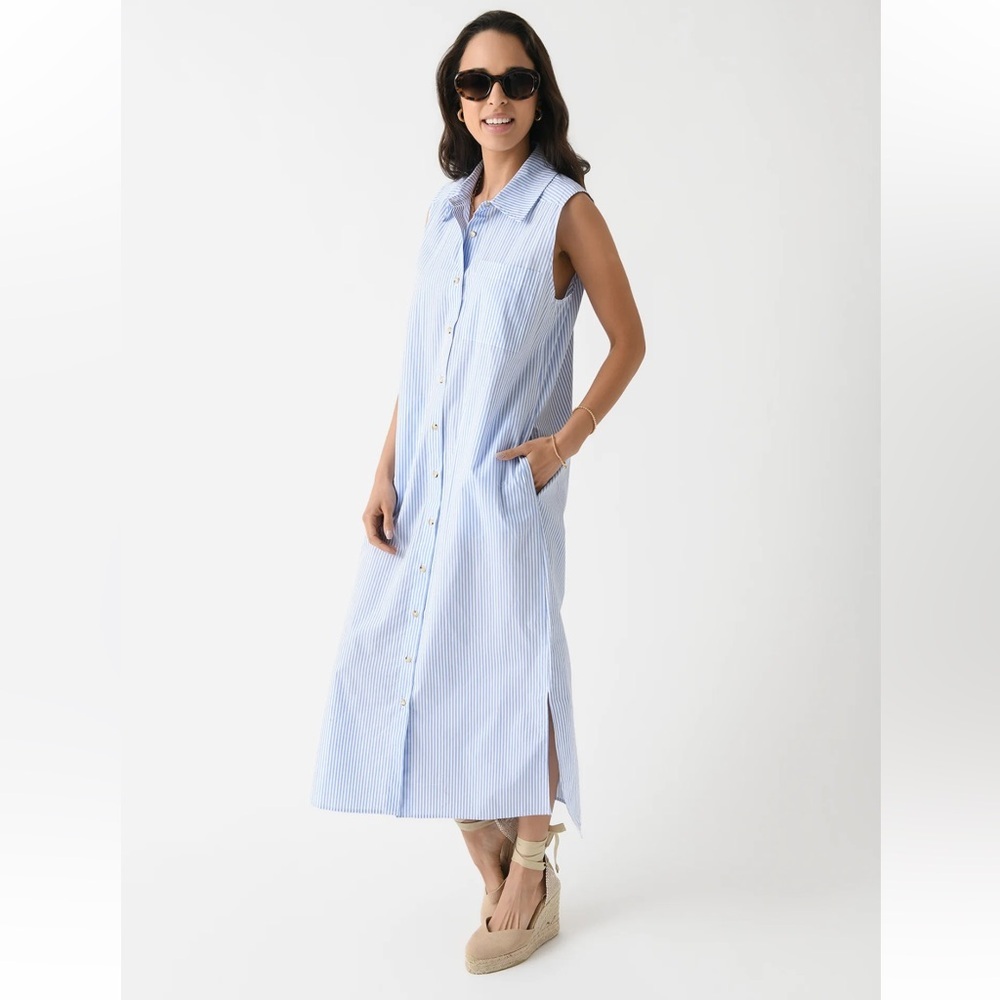Donni Pop Sleeveless Shirt Dress Size XL EUC Navy Pinstripe
